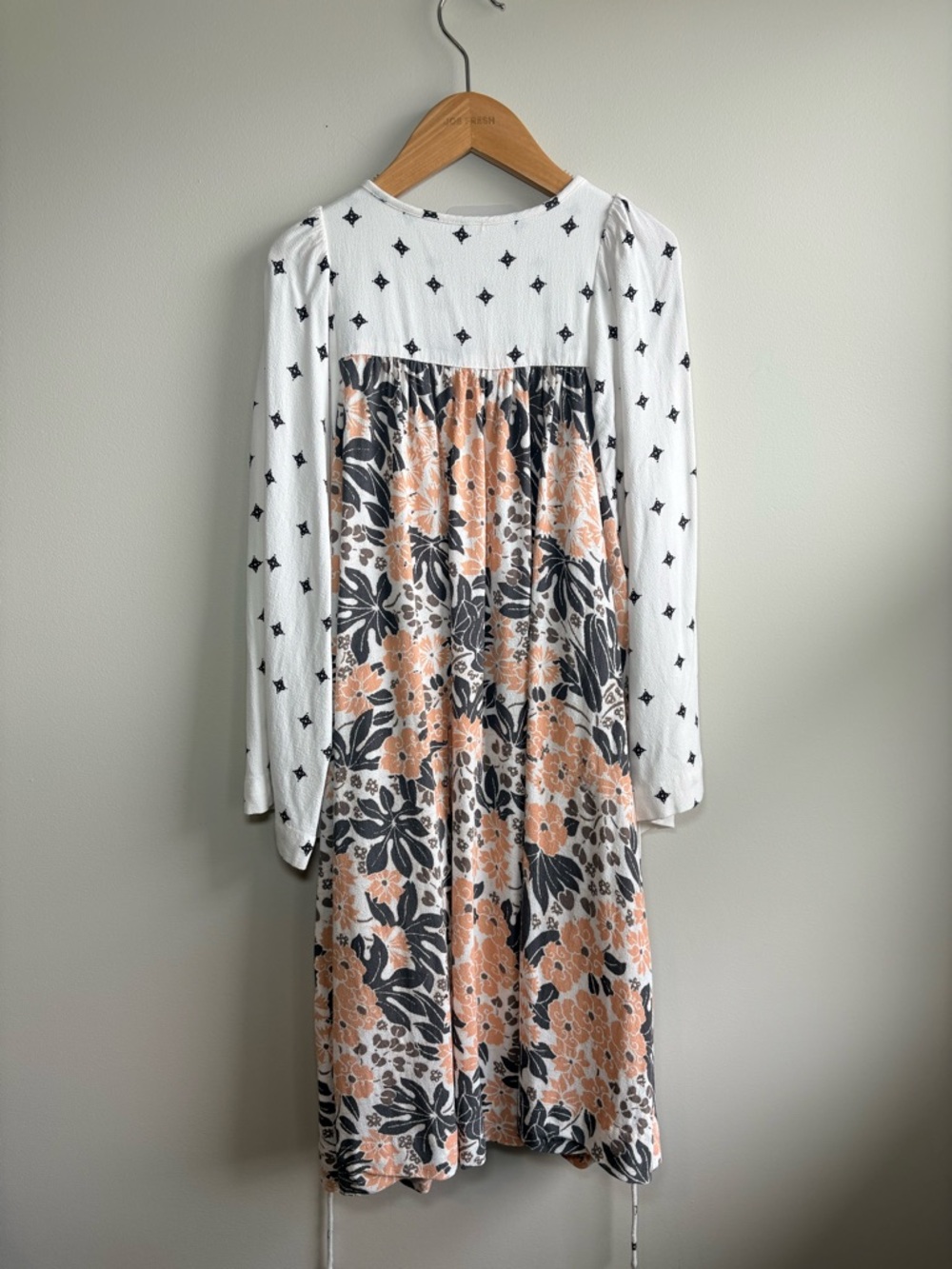 Free People Boho Mixed Print Mini Dress | Floral + Geo | Long Sleeve Babydoll - Picture 4 of 6